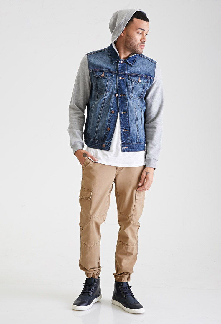 Lyst - Forever 21 Hooded Denim Jacket in Blue for Men