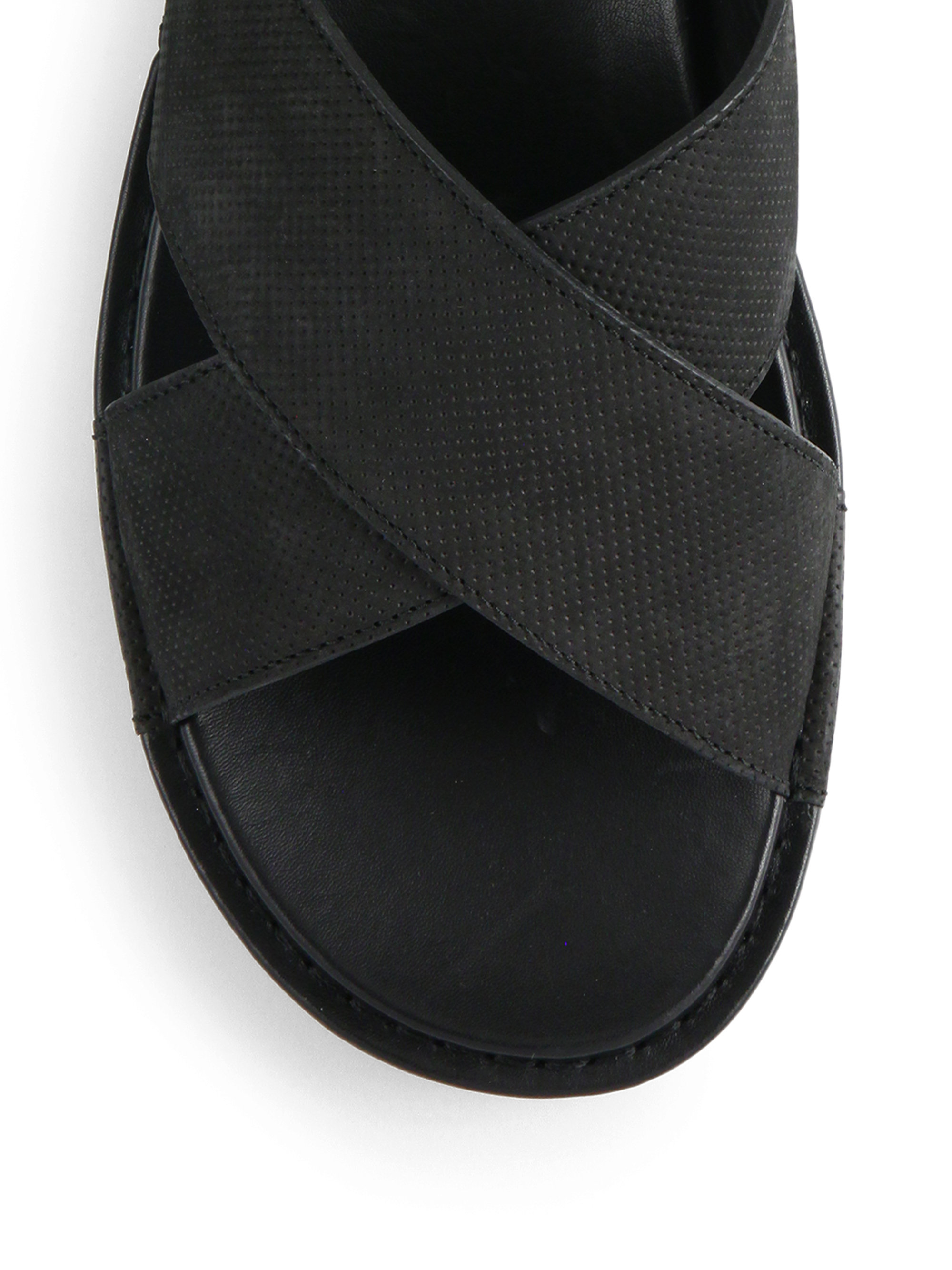 Lyst - Vince Weston Leather Crisscross Slide Sandals in Black for Men