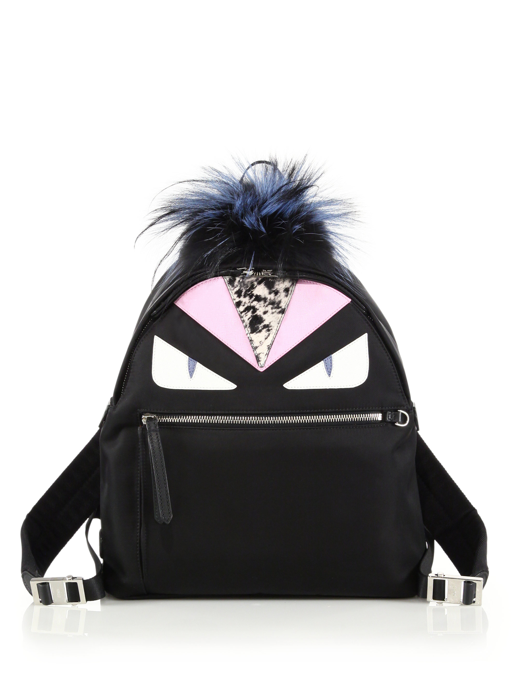 Fendi Monster Shell, Leather and Fur Backpack in Black (black ...  