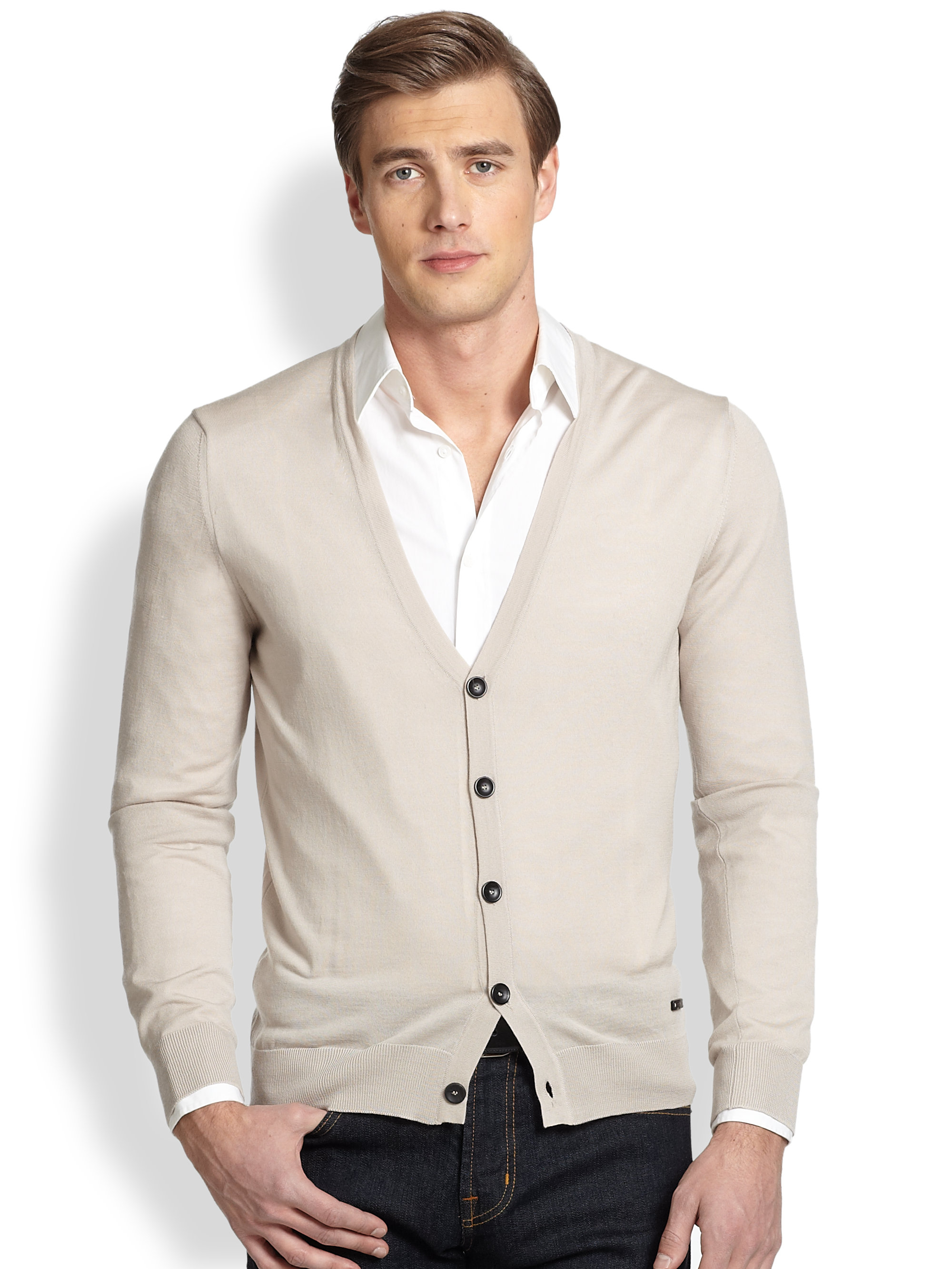 Armani Wool Button-Up Cardigan in Natural for Men | Lyst
