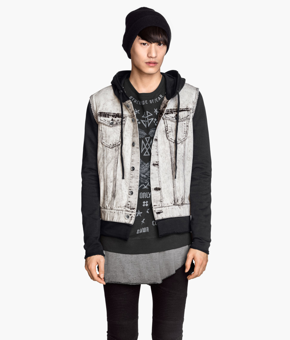 Hu0026m Denim Jacket With A Hood In Black For Men | Lyst Hu0026m Denim Jacket With A Hood In Black For Men | Lyst