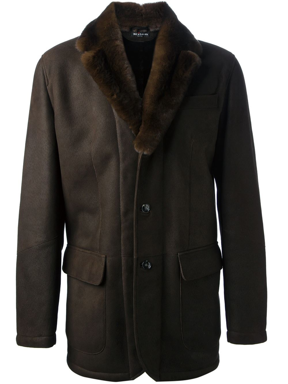 Kiton Fur Collar Coat in Brown for Men | Lyst