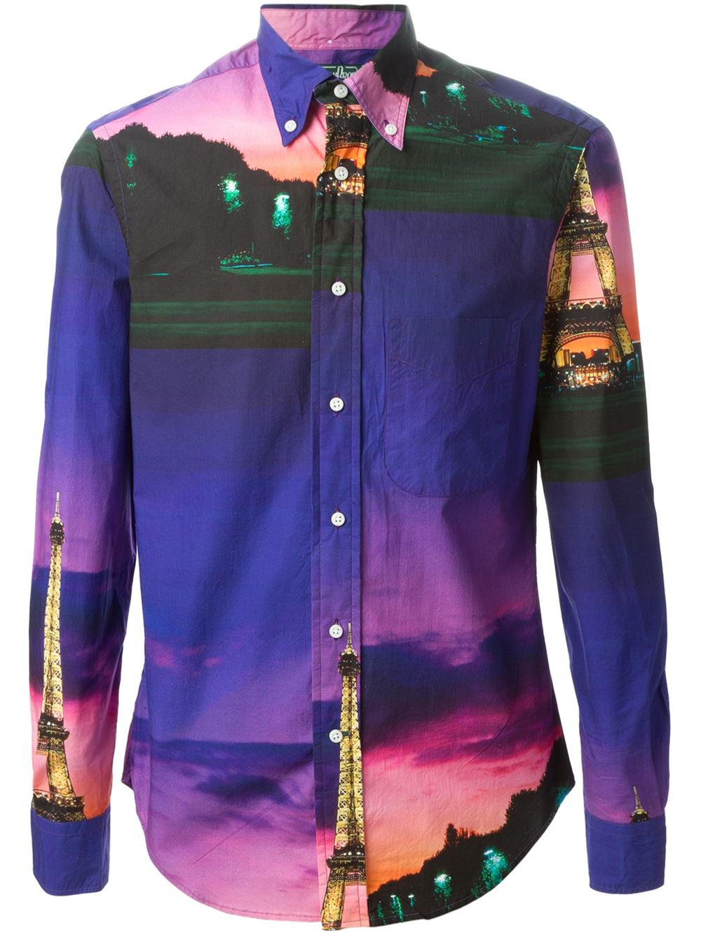 Gitman Bros Paris Landscape Print Shirt in Blue for Men (pink & purple