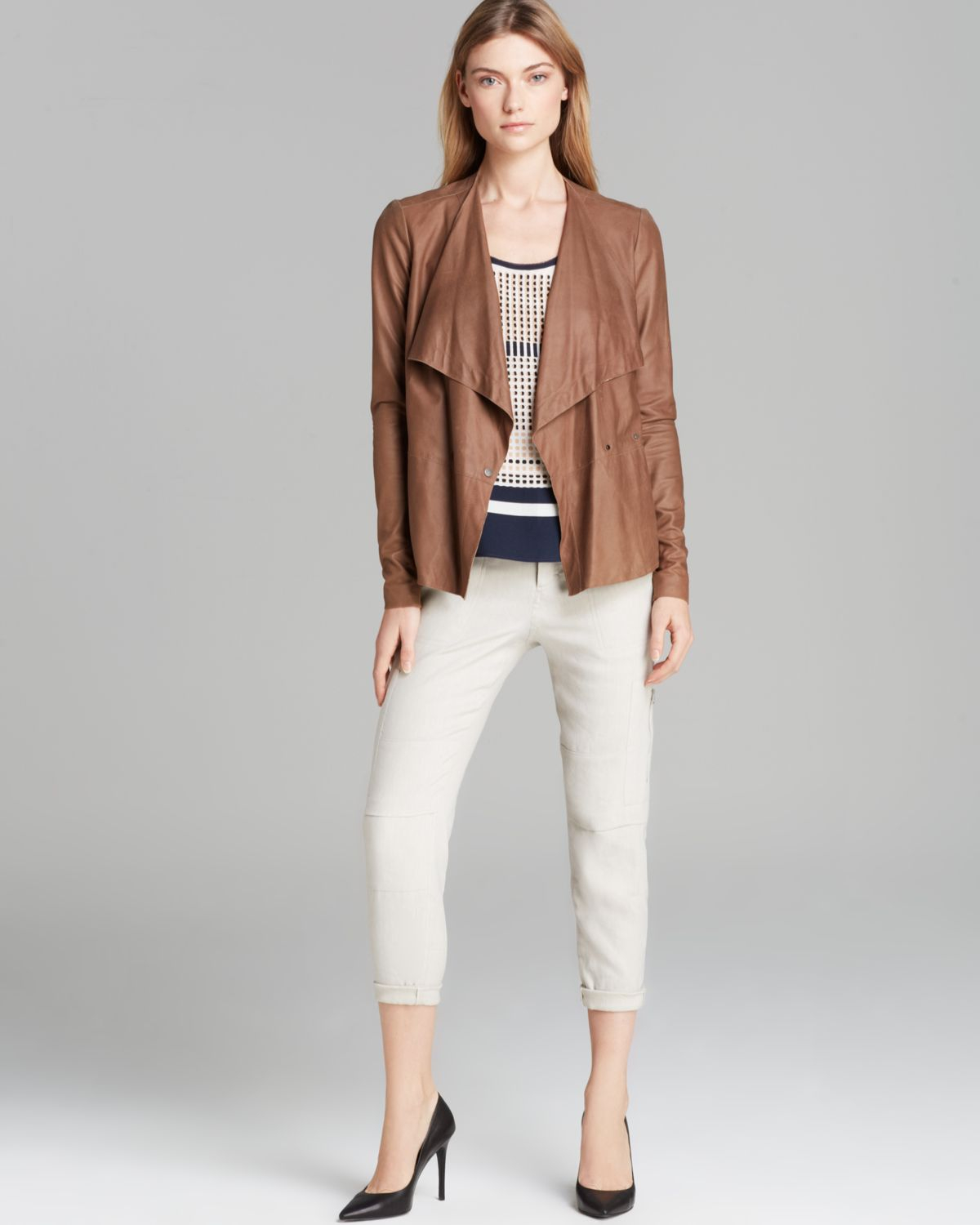 Lyst Vince Jacket Paper Leather D In Brown Gallery