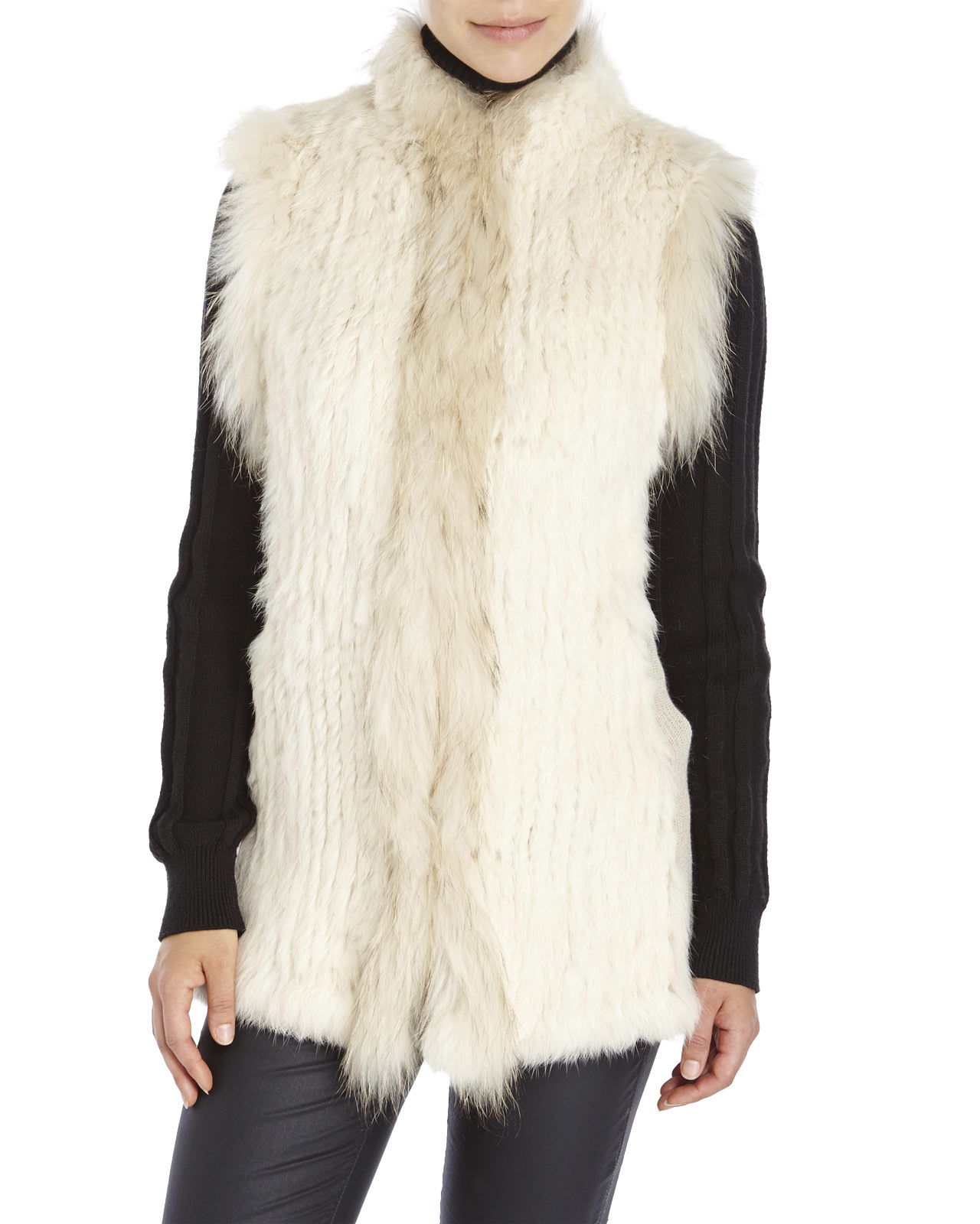 Graham & spencer Knitted Real Fur Vest in Natural Lyst