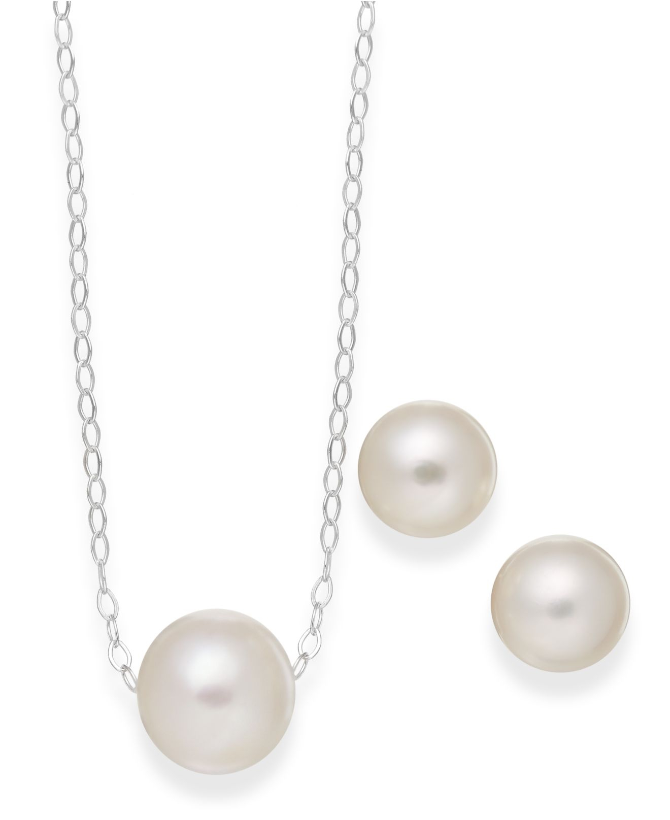 Macy's Cultured Freshwater Pearl Classic Jewelry Set In Sterling Silver