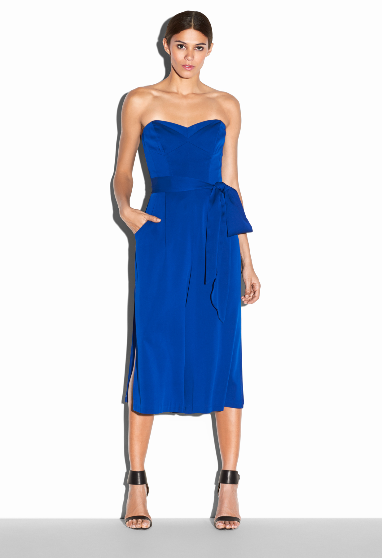 Lyst Milly Stretch Silk Crepe Strapless Culotte Jumpsuit In Blue 6751