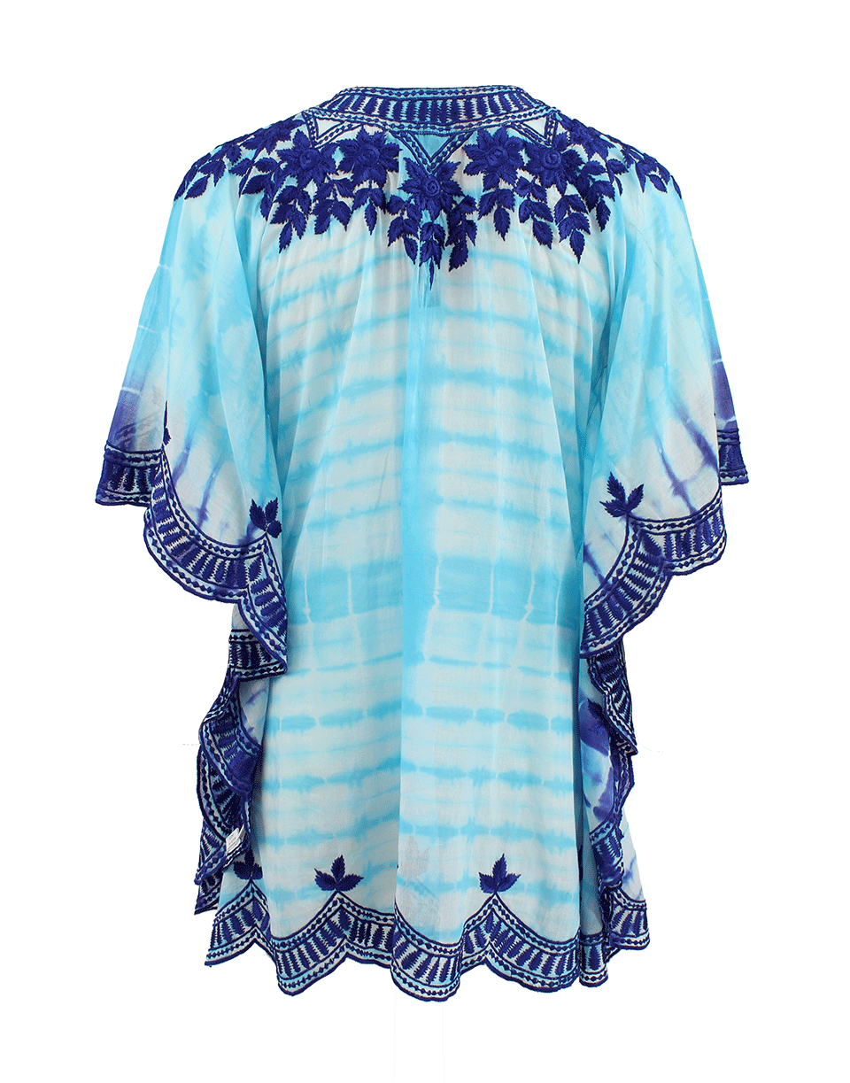 Taj Short Sleeve V-neck Embroidered Tye Dye Tunic in Blue (MULTI) | Lyst