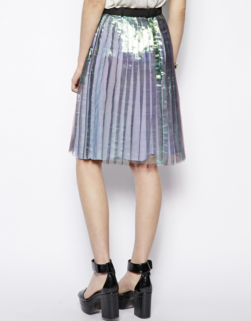Lyst Antipodium Hot Knife Pleated Skirt in Metallic in Blue