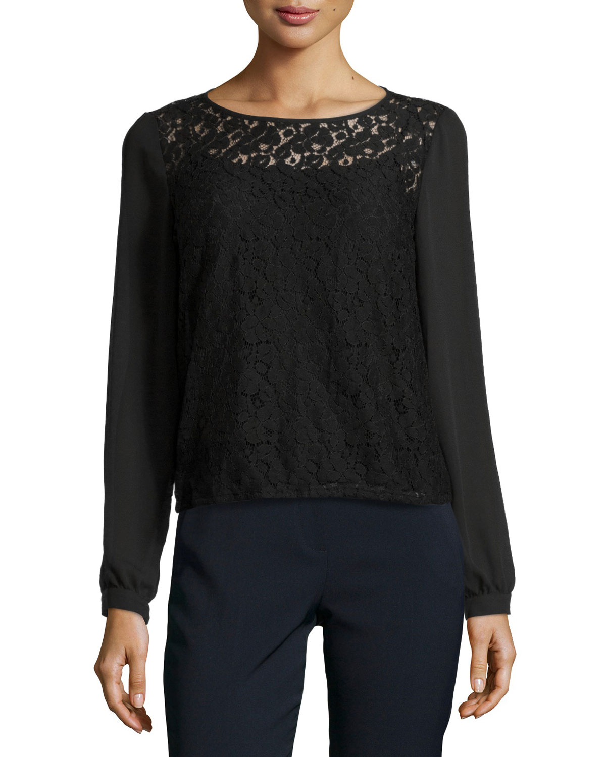 Lyst - Laundry By Shelli Segal Long-Sleeve Lace Blouse in Black
