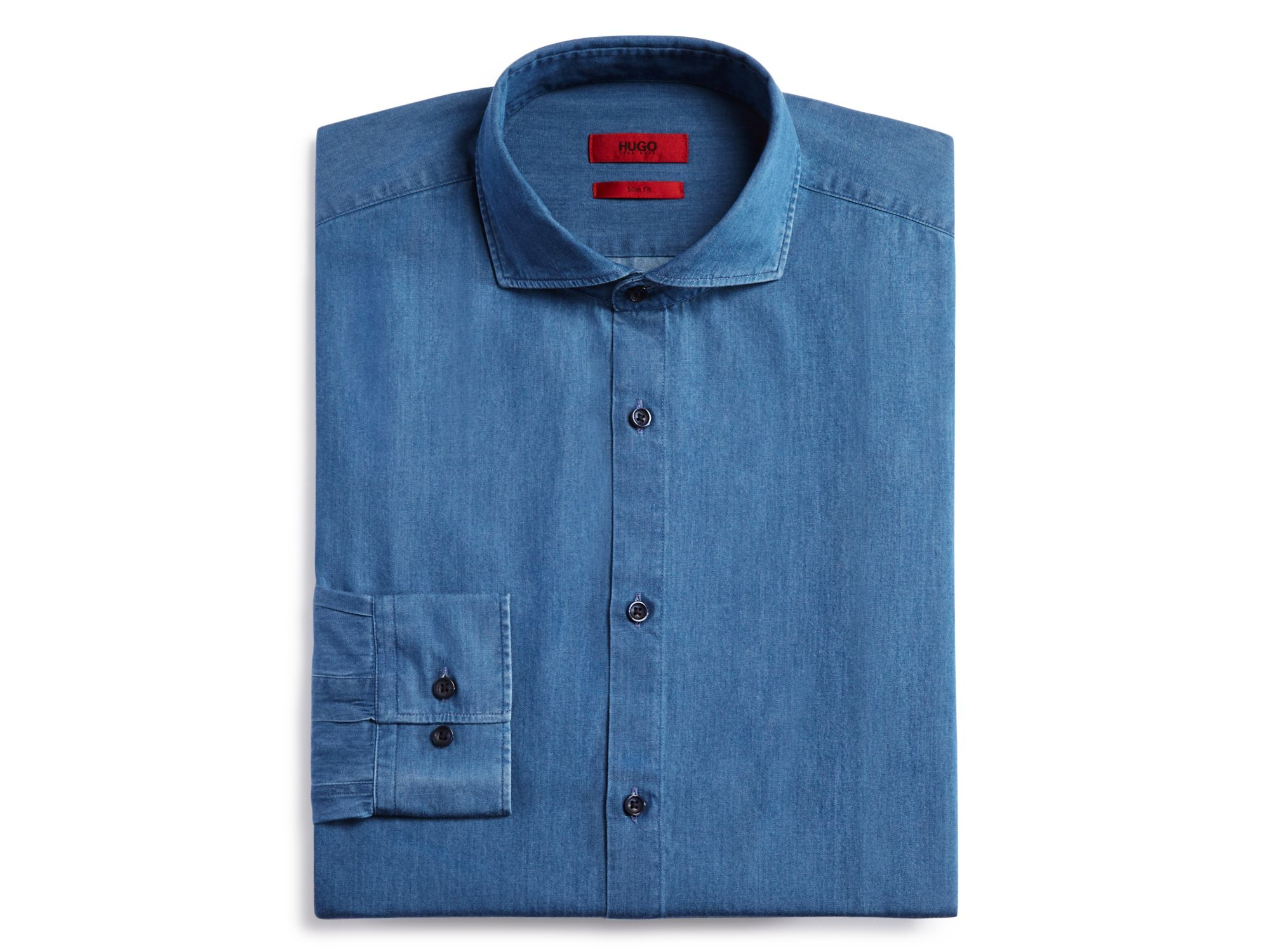 lyst boss hugo denim slim fit dress shirt in blue for men porsche design watches uk