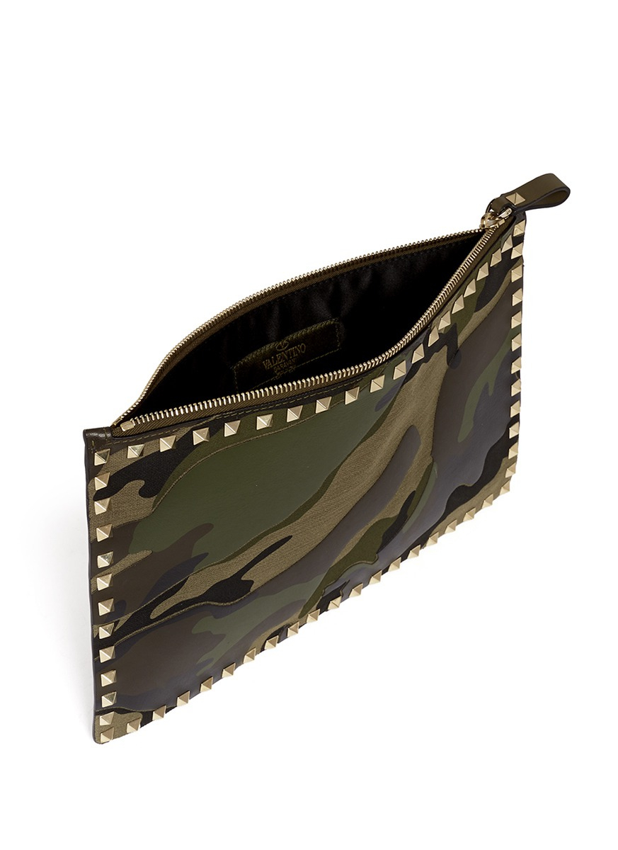 Lyst - Valentino 'rockstud' Camouflage Leather Pouch in Green