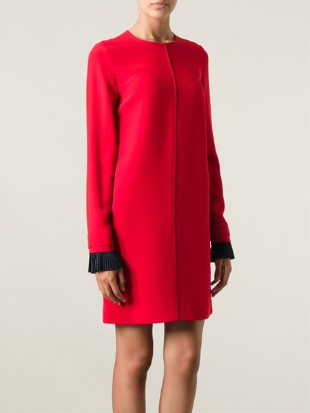 Victoria, Victoria Beckham Pleat Cuff Shift Dress in Red | Lyst