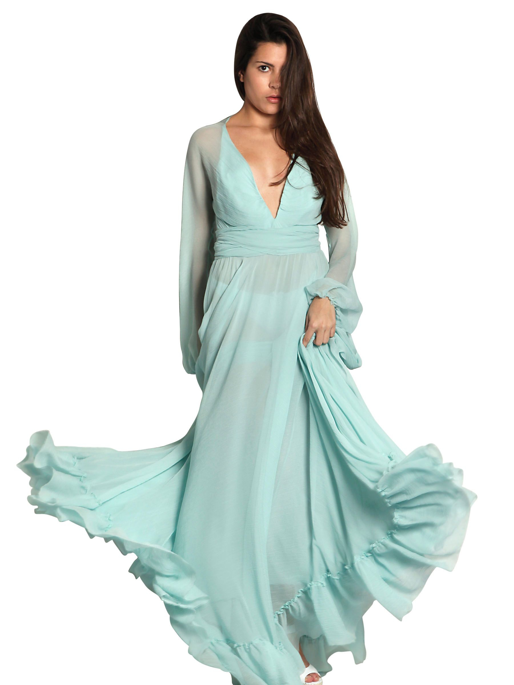 Luisa beccaria Silk Chiffon Long Dress in Blue | Lyst