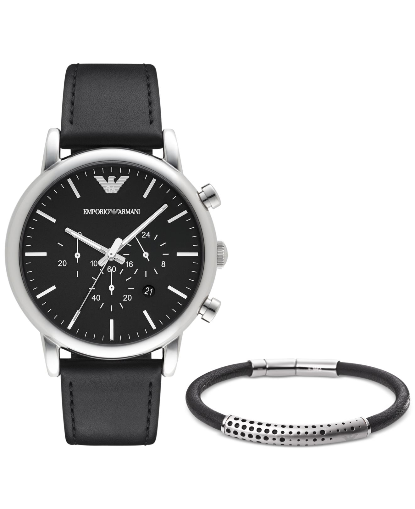 Emporio armani Men's Chronograph Luigi Black Leather Strap Watch And