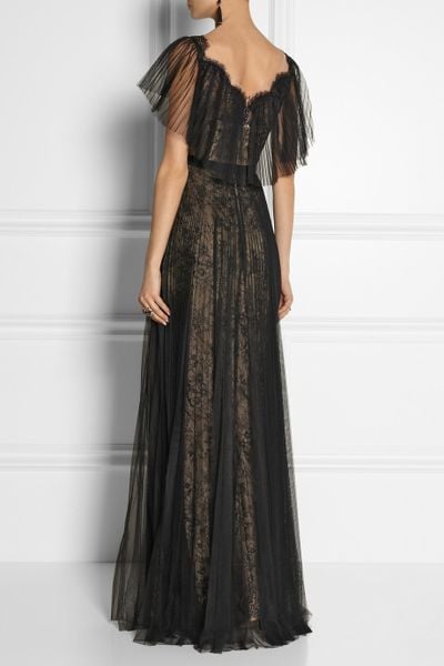 Notte By Marchesa Lace and Pleated Tulle Gown in Black | Lyst