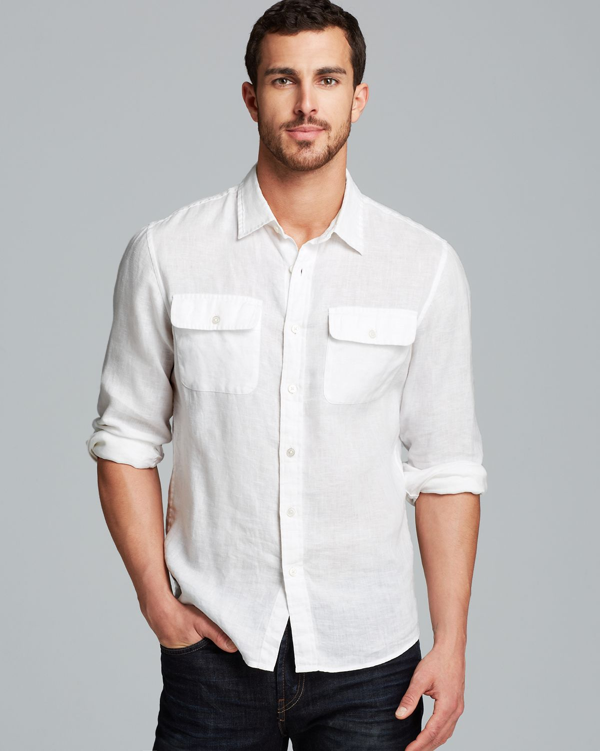 Michael kors Linen Double Pocket Sport Shirt Slim Fit in White for Men ...