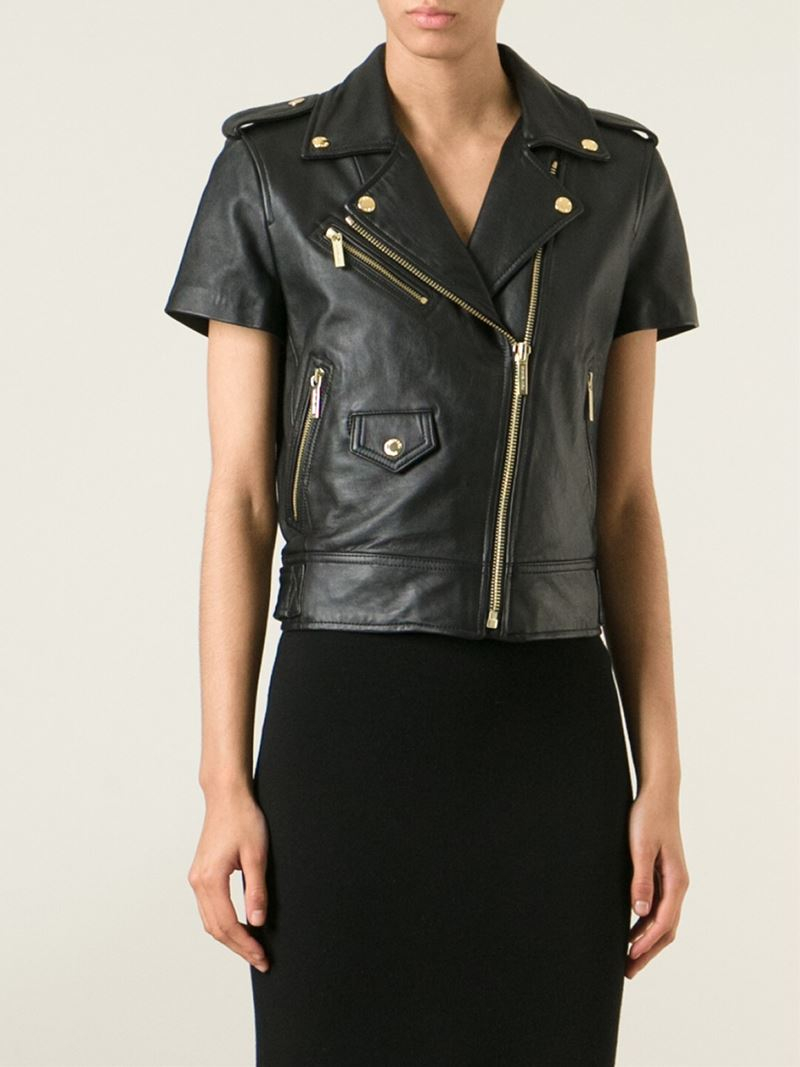 Michael Kors Short Sleeved Biker Jacket In Black Lyst Gallery