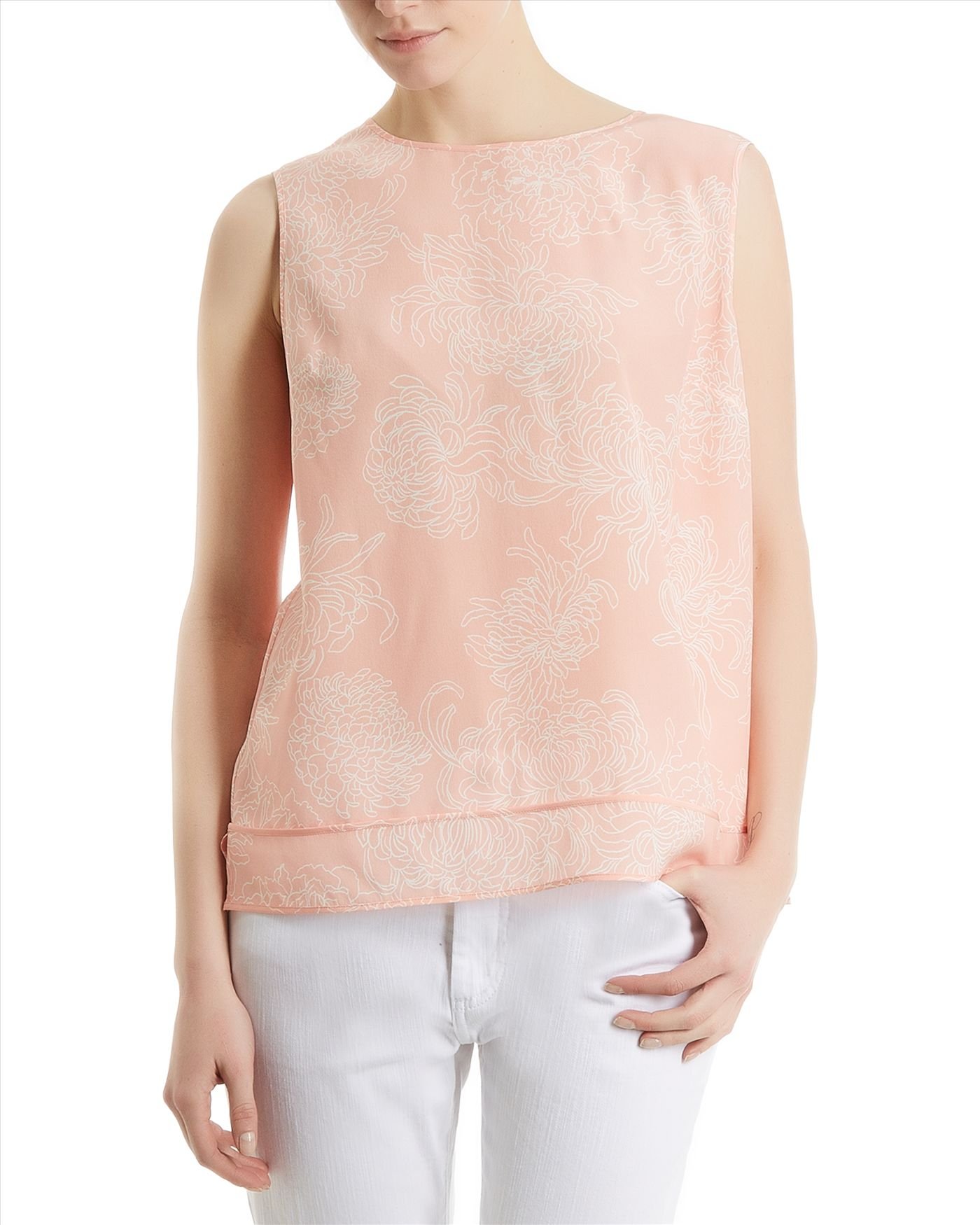 Lyst Jaeger Silk Flower Outline Tank Top In Pink