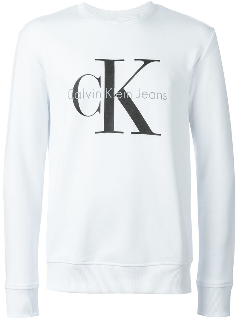 Calvin klein jeans Logo Print Sweatshirt in White for Men | Lyst