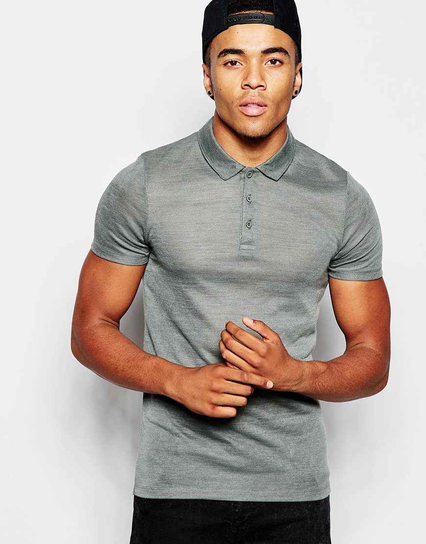 Lyst - Asos Slub Jersey Muscle Polo In Green in Natural for Men