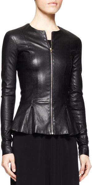 The Row Anasta Leather Peplum Jacket Black in Black | Lyst