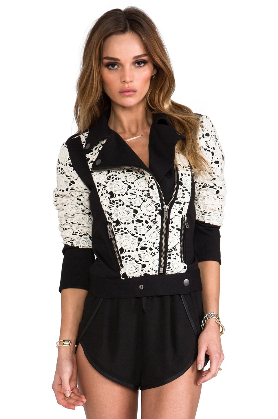 Lyst - Chaser X Revolve Lace Moto Jacket in White