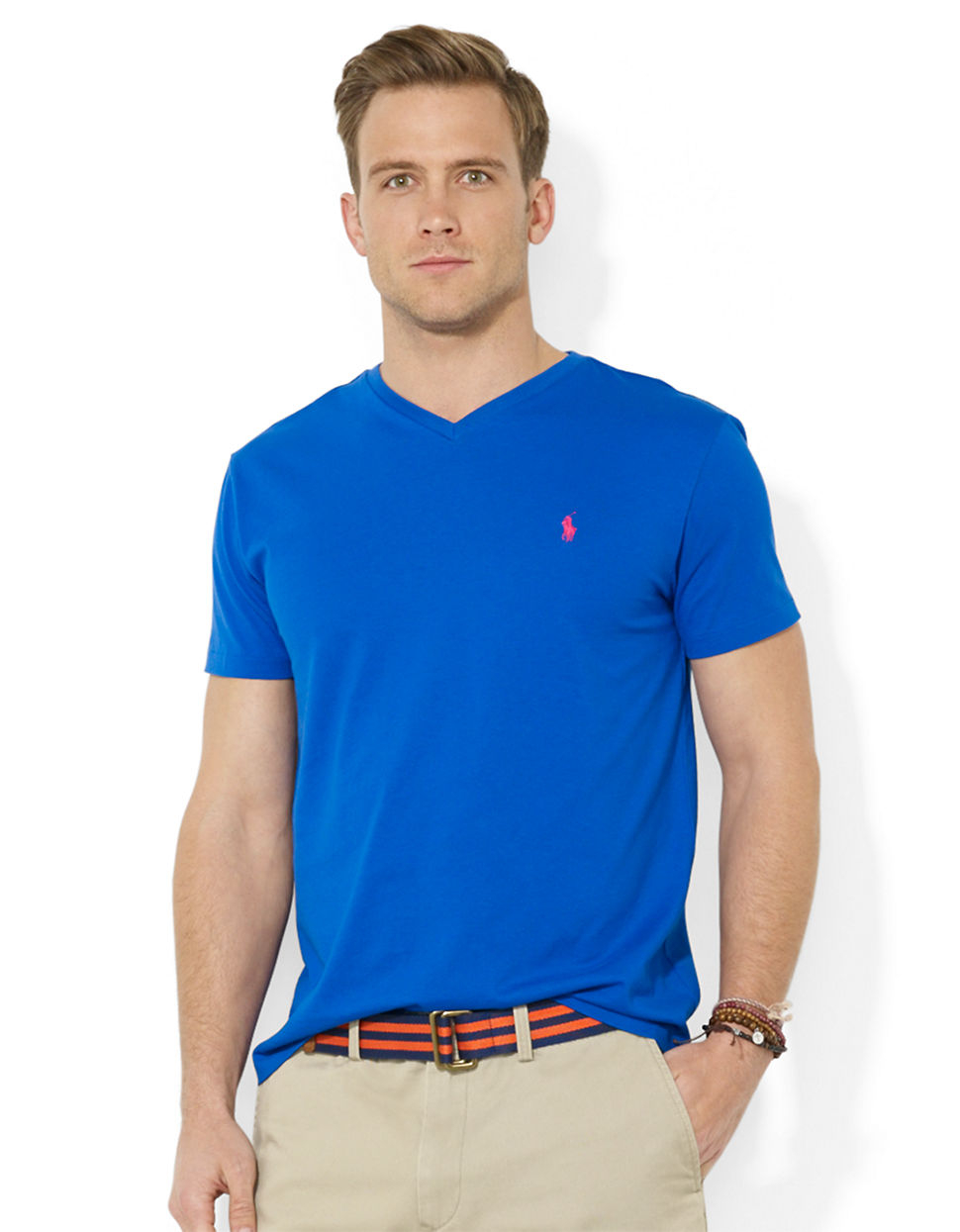 Polo Ralph Lauren Short-Sleeved V-Neck T-Shirt in Blue for Men | Lyst