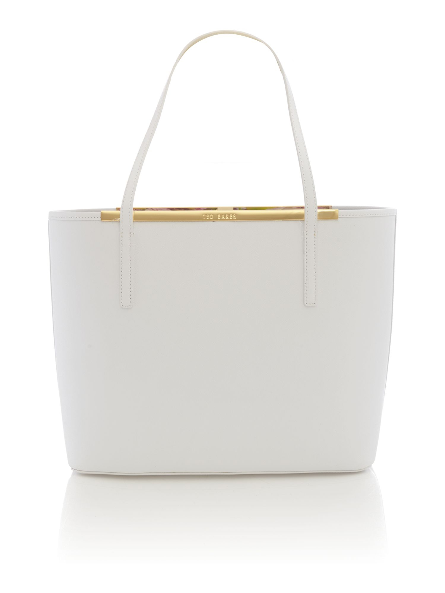 Ted baker White Large Printed Lining Leather Tote Bag in White | Lyst