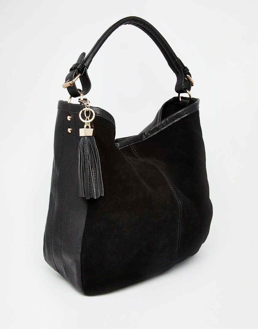 Oasis Suede Hobo Bag in Black | Lyst