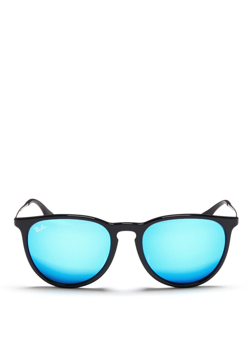 Rayban 'erika' Acetate Frame Metal Temple Mirror Sunglasses in Blue