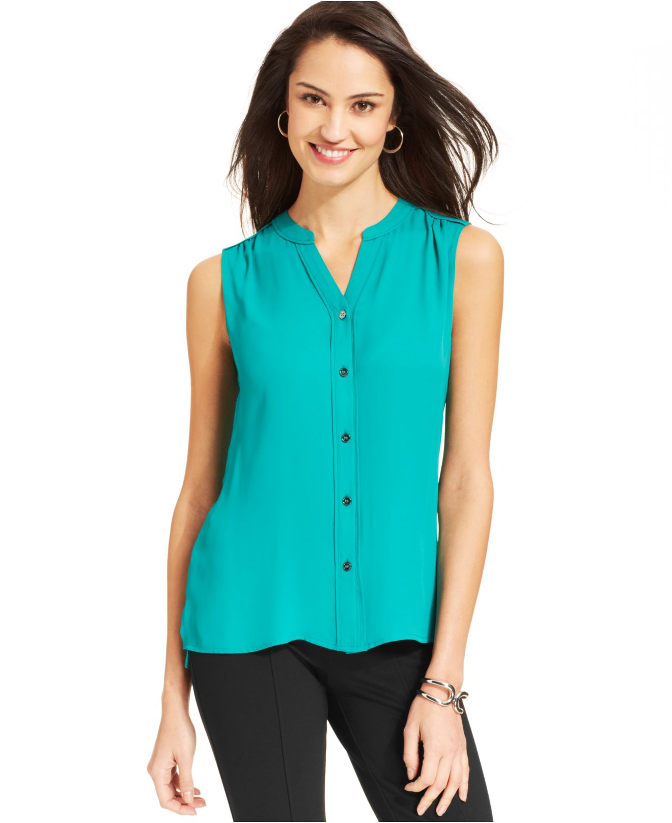 Jones new york Sleeveless Button-Front Shirt in Green (Green Gem) | Lyst