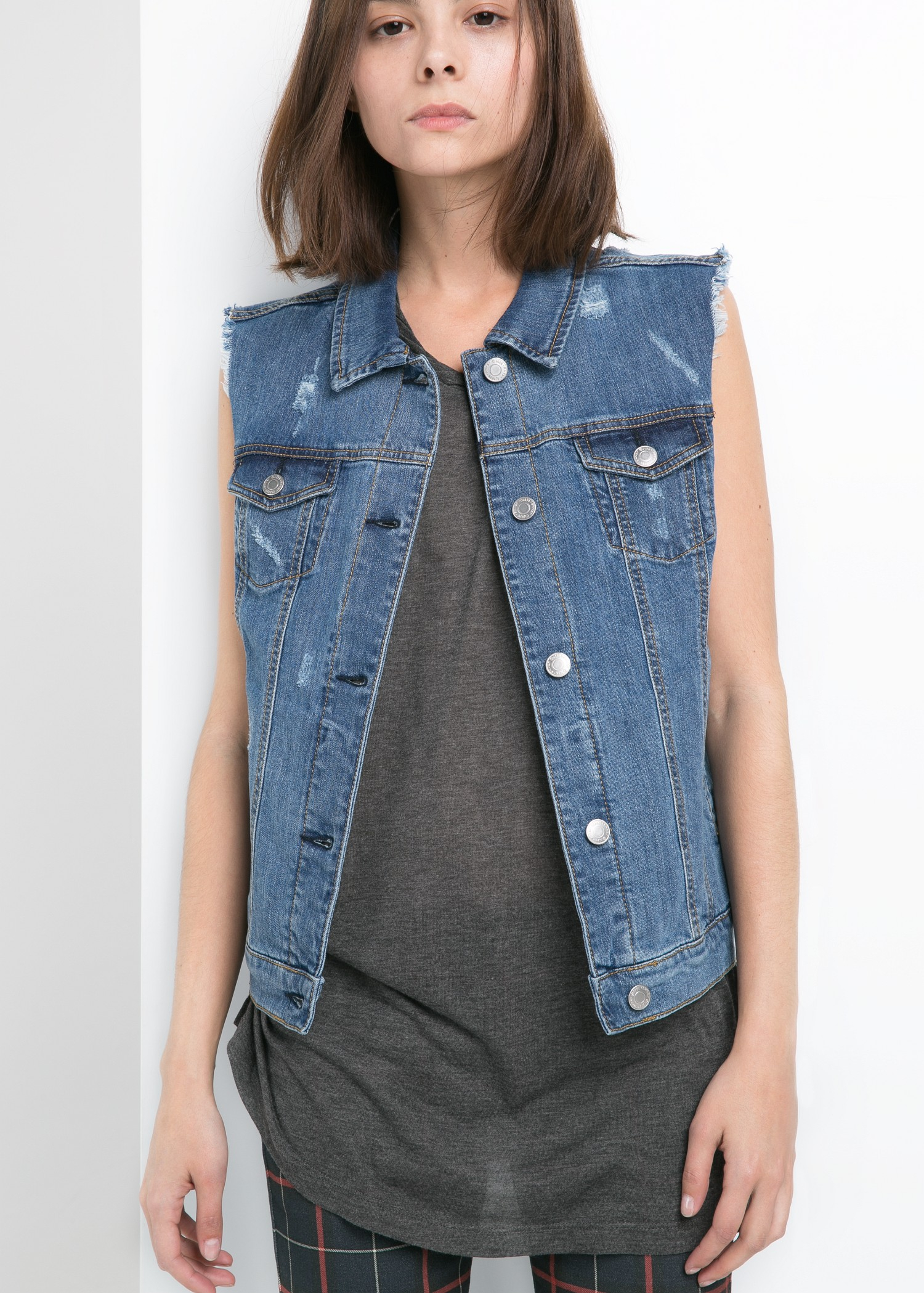 Lyst Mango  Medium Denim Gilet  in Blue