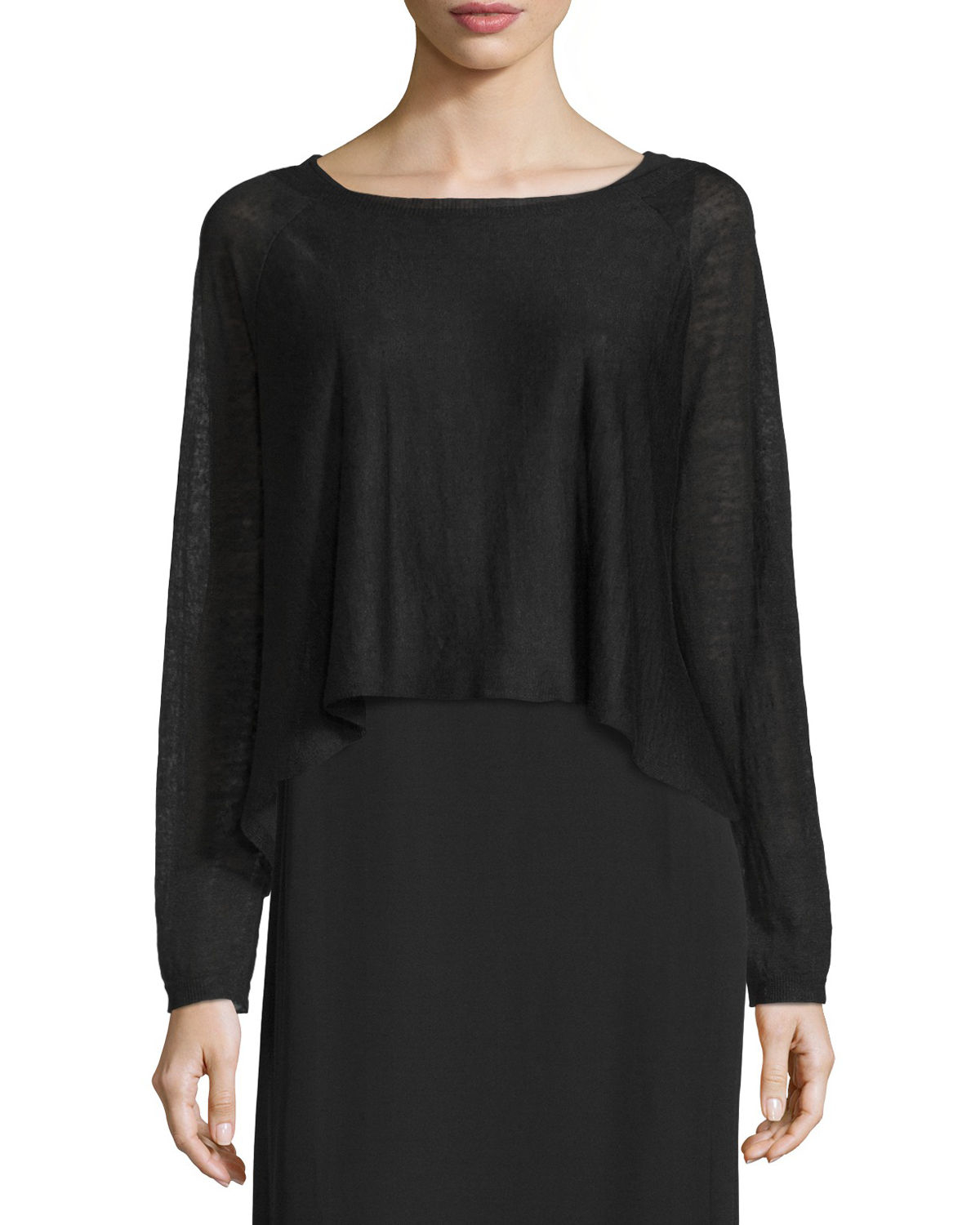 Lyst - Eileen Fisher Long-sleeve Organic Linen Short Top in Black