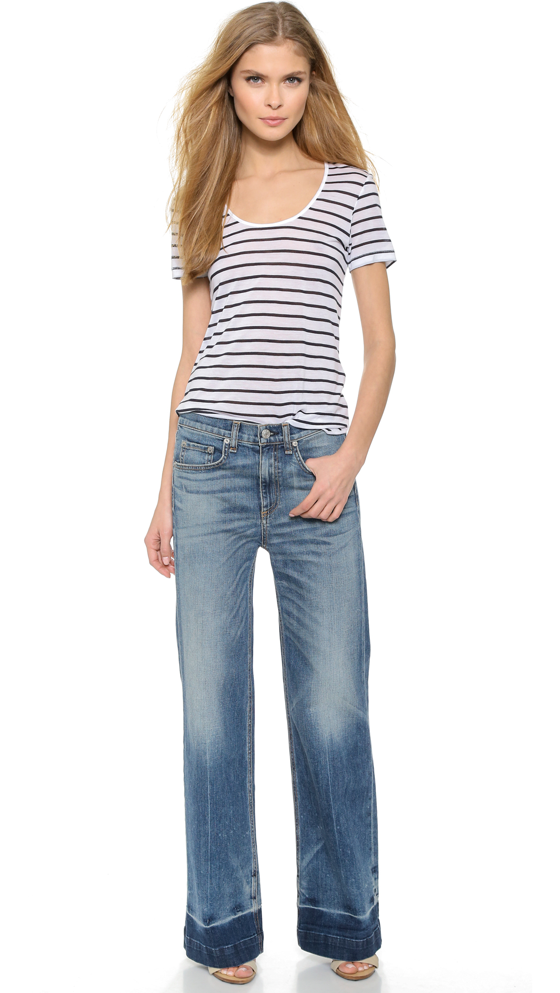 Lyst - Rag & Bone The Loose Fit Wide Leg Jeans - Newquay in Blue