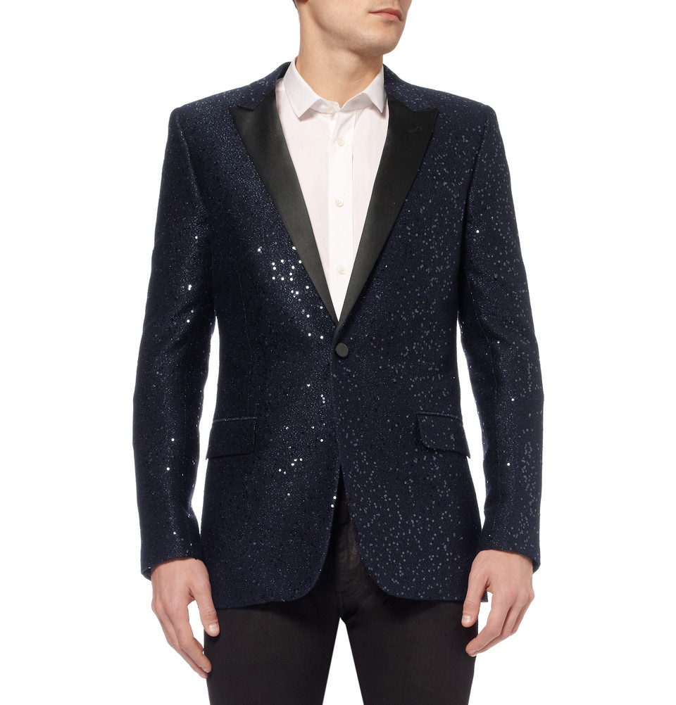 Lyst - Saint laurent Sequinembellished Woolblend Tuxedo Jacket in Blue ...
