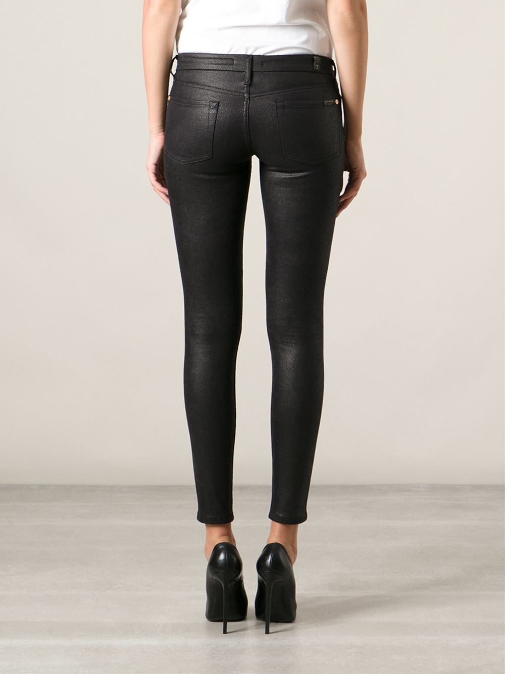 7 For All Mankind Coated Skinny Jeans In Black Lyst