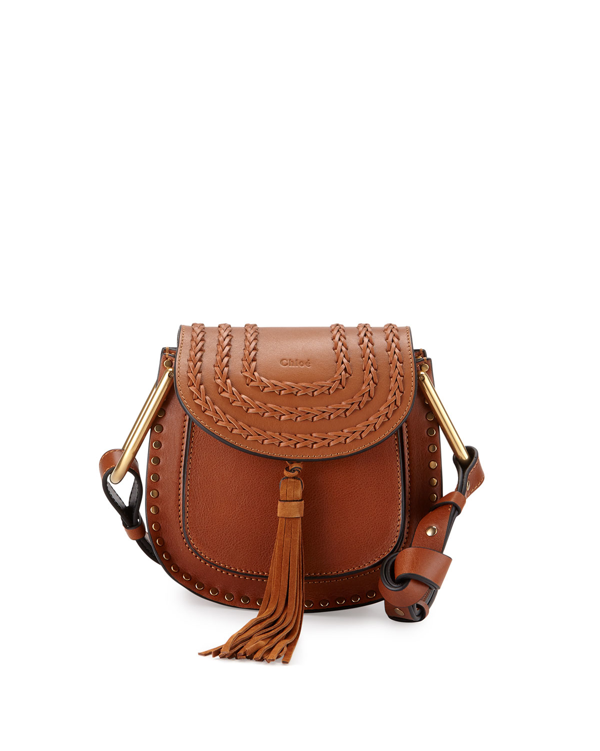 Chlo Hudson Stud Leather Mini Saddle Bag in Brown (CARAMEL) | Lyst