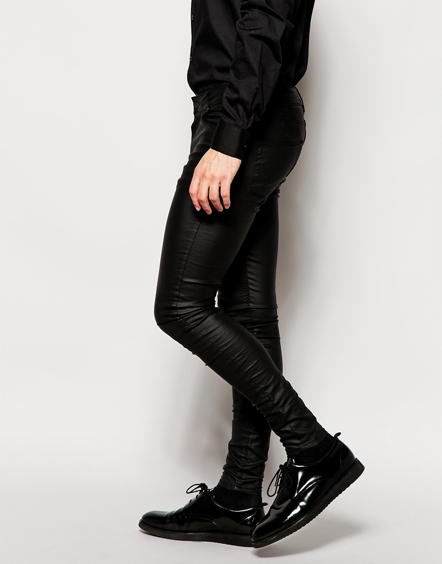 Lyst Asos Extreme Super Skinny Jeans In Leather Look In Black For Men