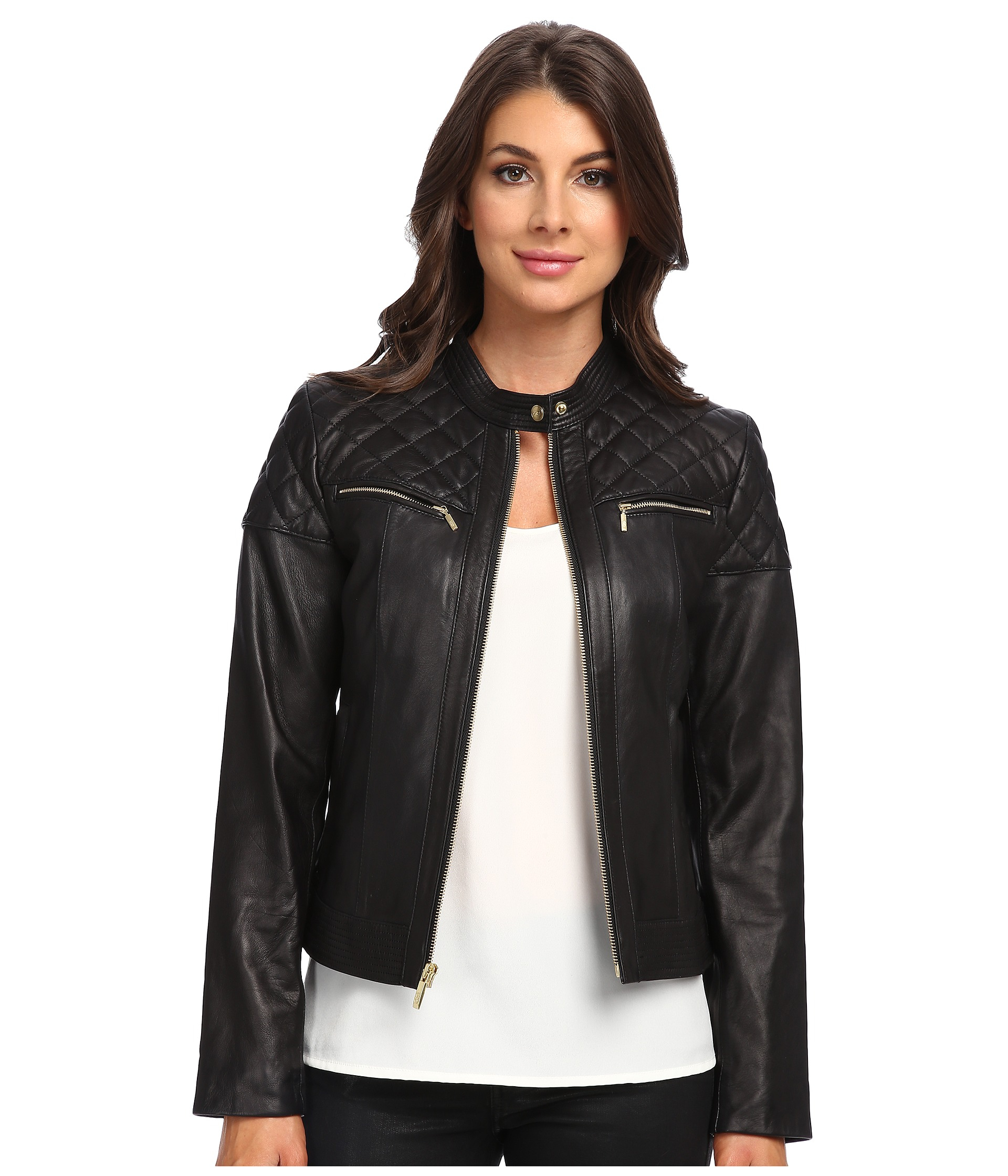 Lyst Cole Haan Italian Glove Lamb Quilted Moto In Black