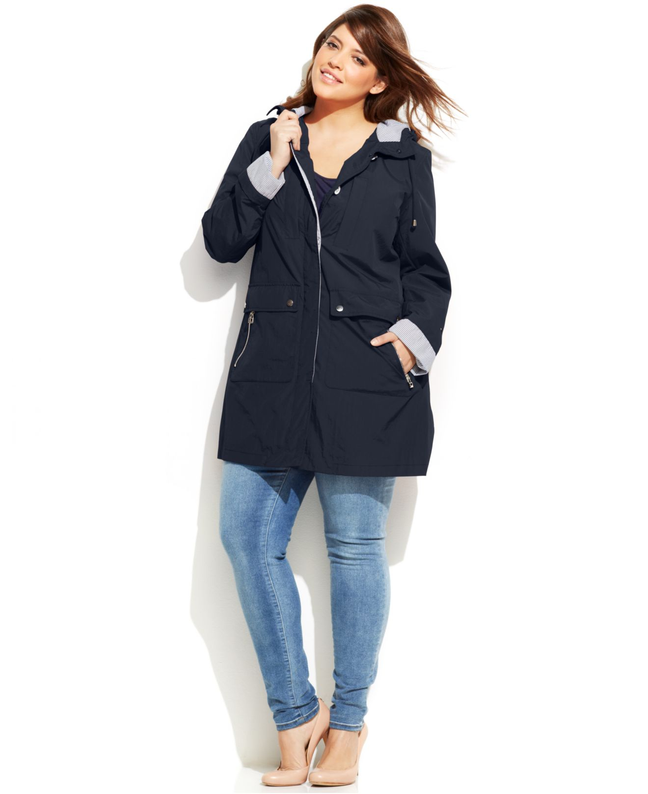 Lyst - Tommy Hilfiger Plus Size Button-Front Anorak Jacket in Blue