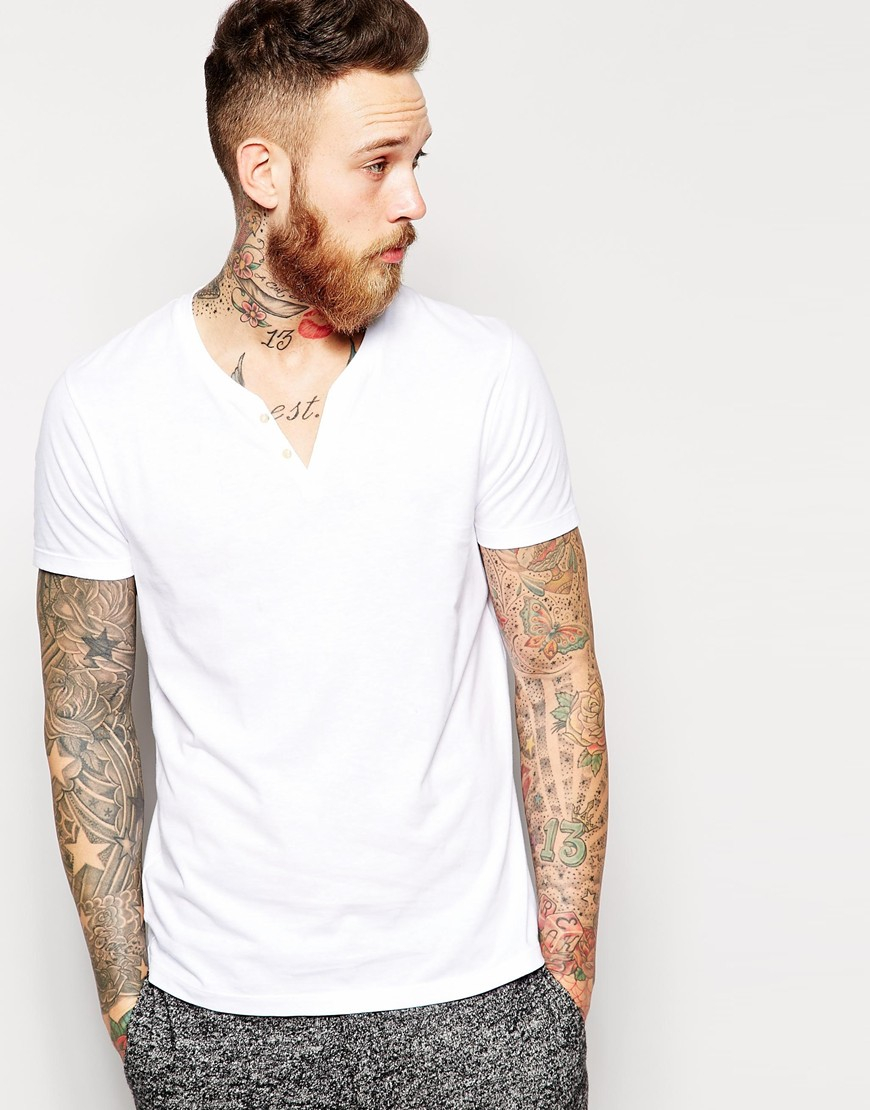 lyst asos t shirt with notch neck in white for lyst asos t shirt with notch neck in white for