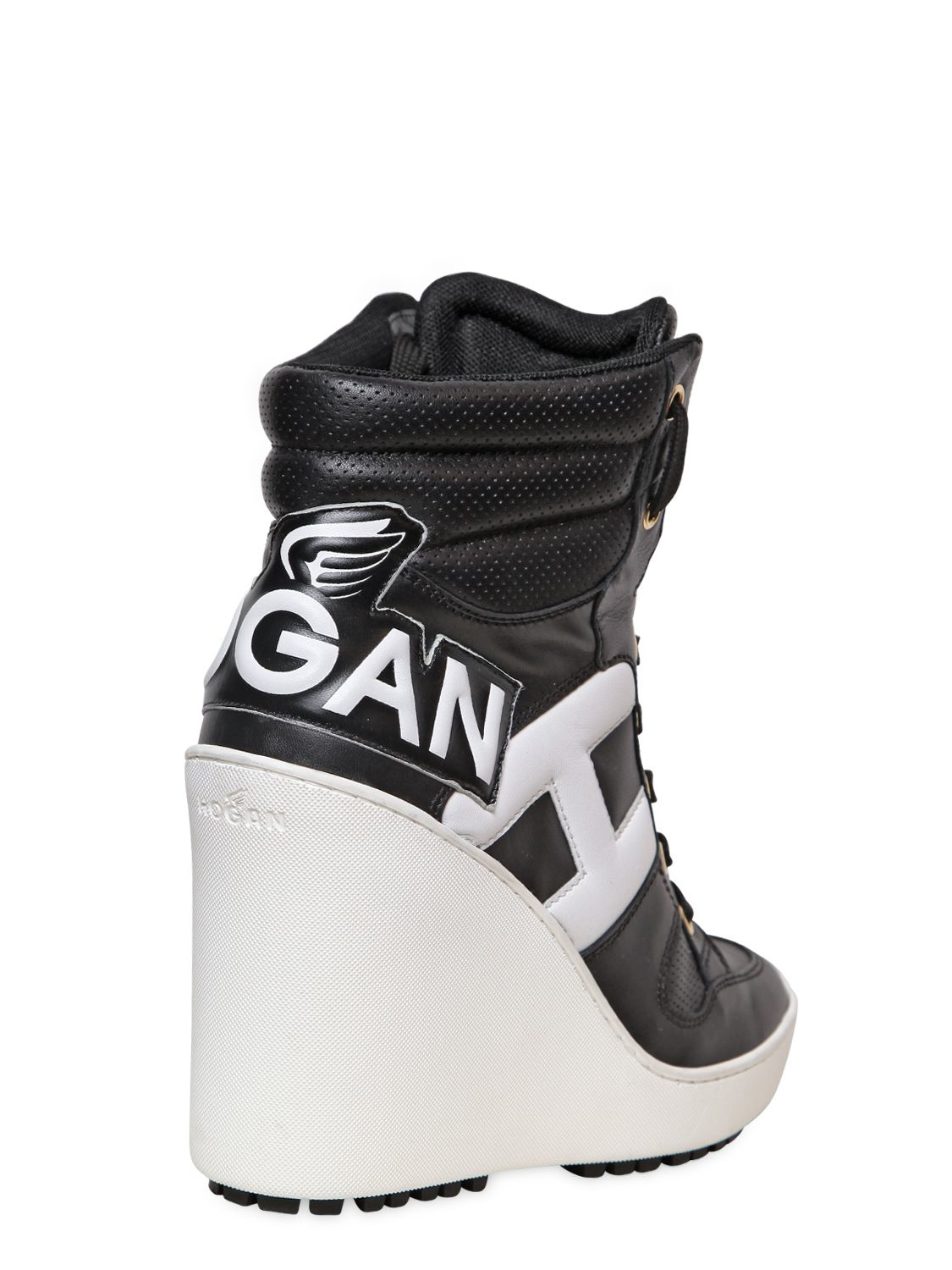 Hogan 100mm Laceup Wedge Sneakers in Black Lyst