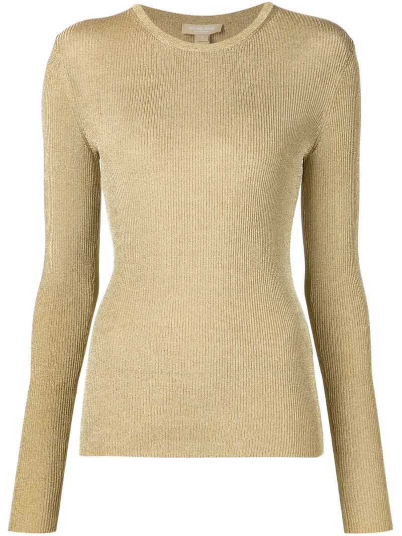 Michael kors Fitted Ribbed Sweater in Natural | Lyst