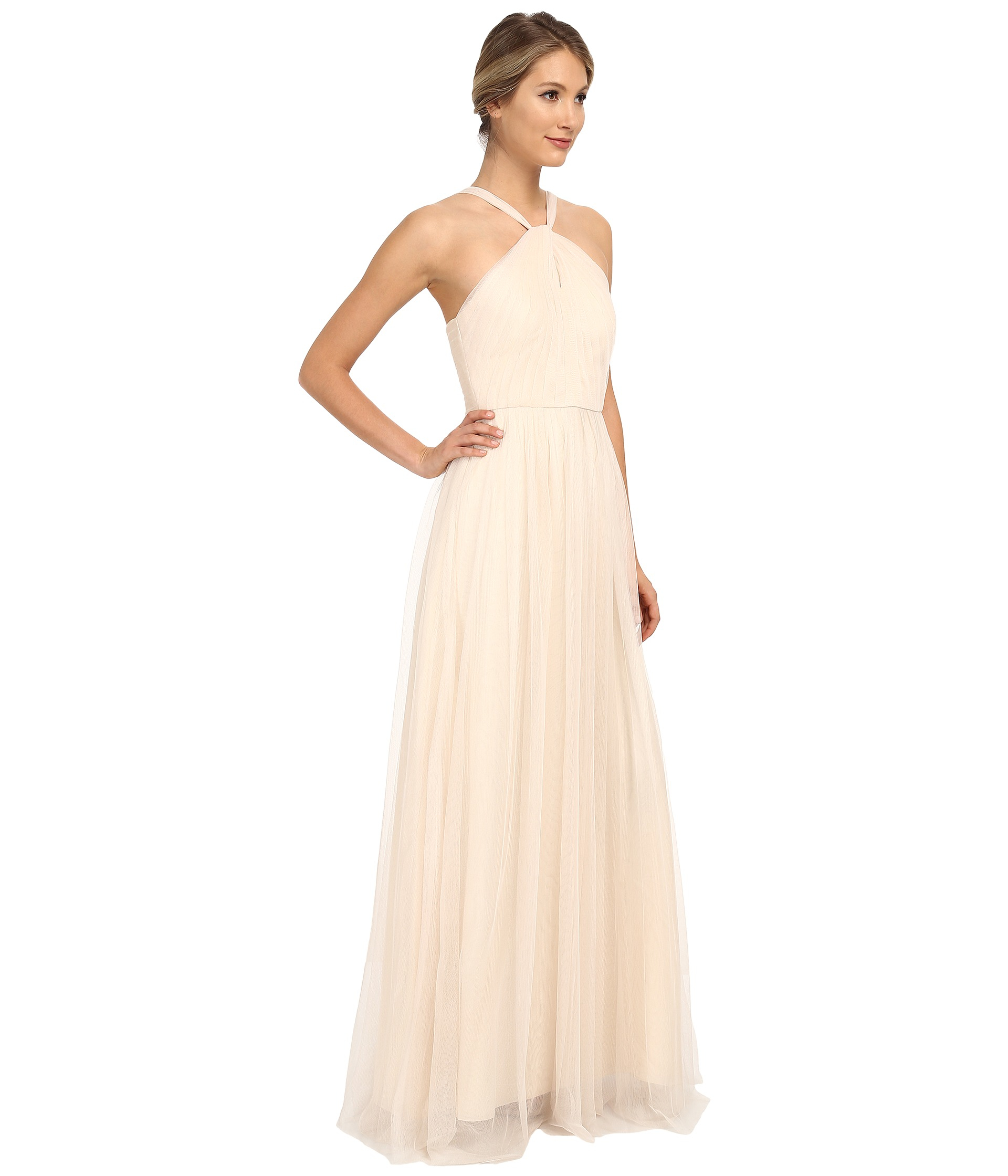 Lyst Donna Morgan Mesh Halter Gown In Brown Gallery
