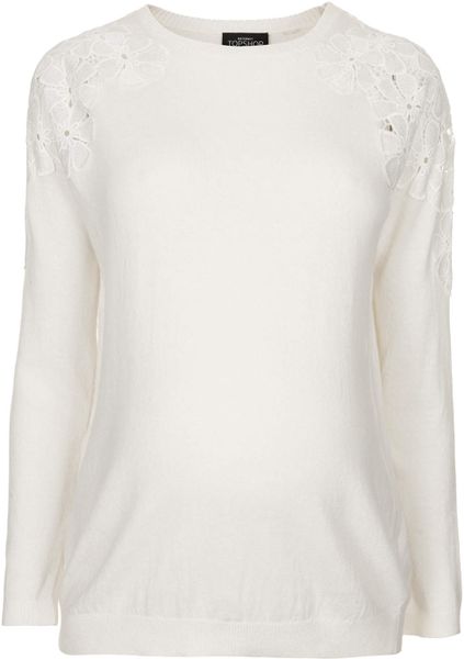 Topshop Maternity Lace Shoulder Jumper in White (IVORY) | Lyst