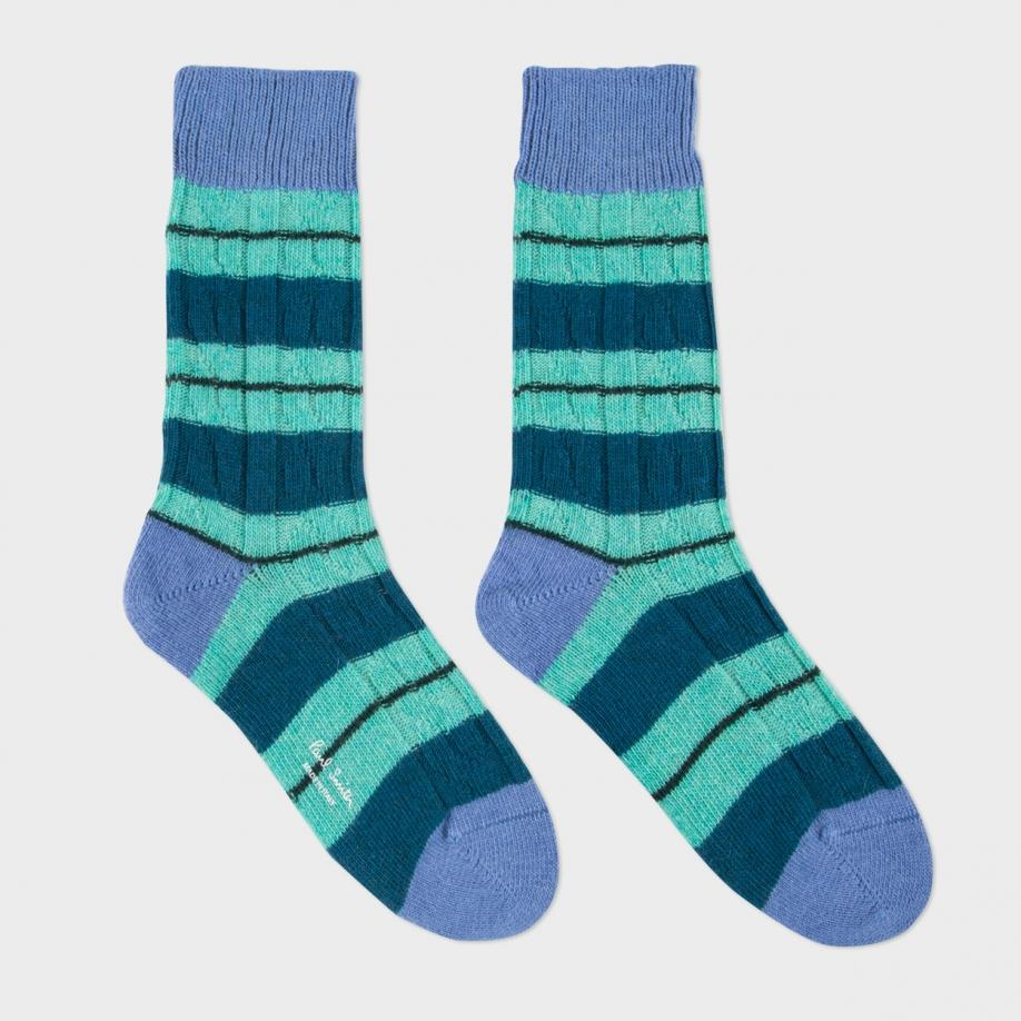 Paul smith Women's Green Striped Cable Knit Wool-cashmere Socks in ...