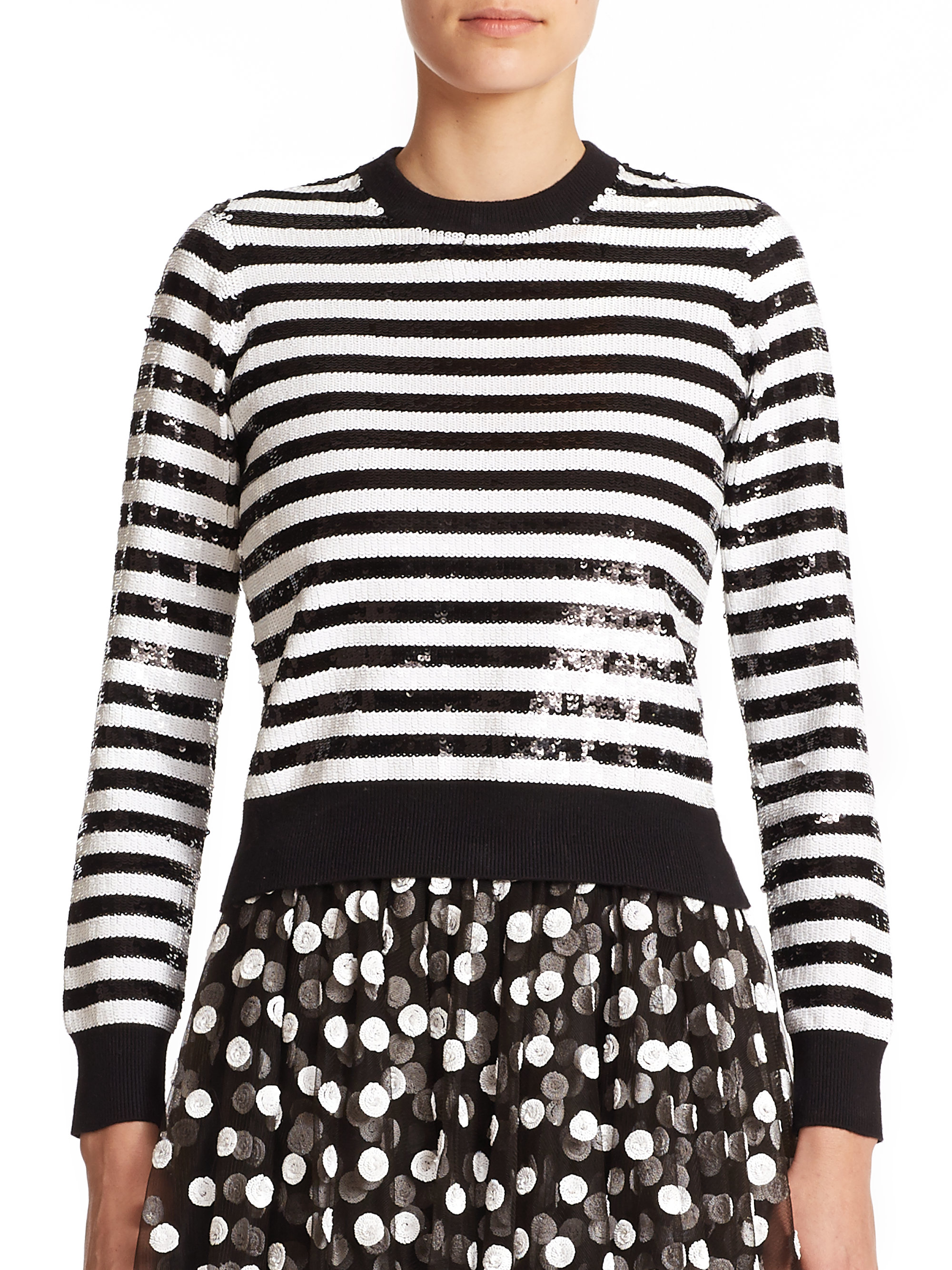 Michael kors Sequined Stripe Sweater in White | Lyst
