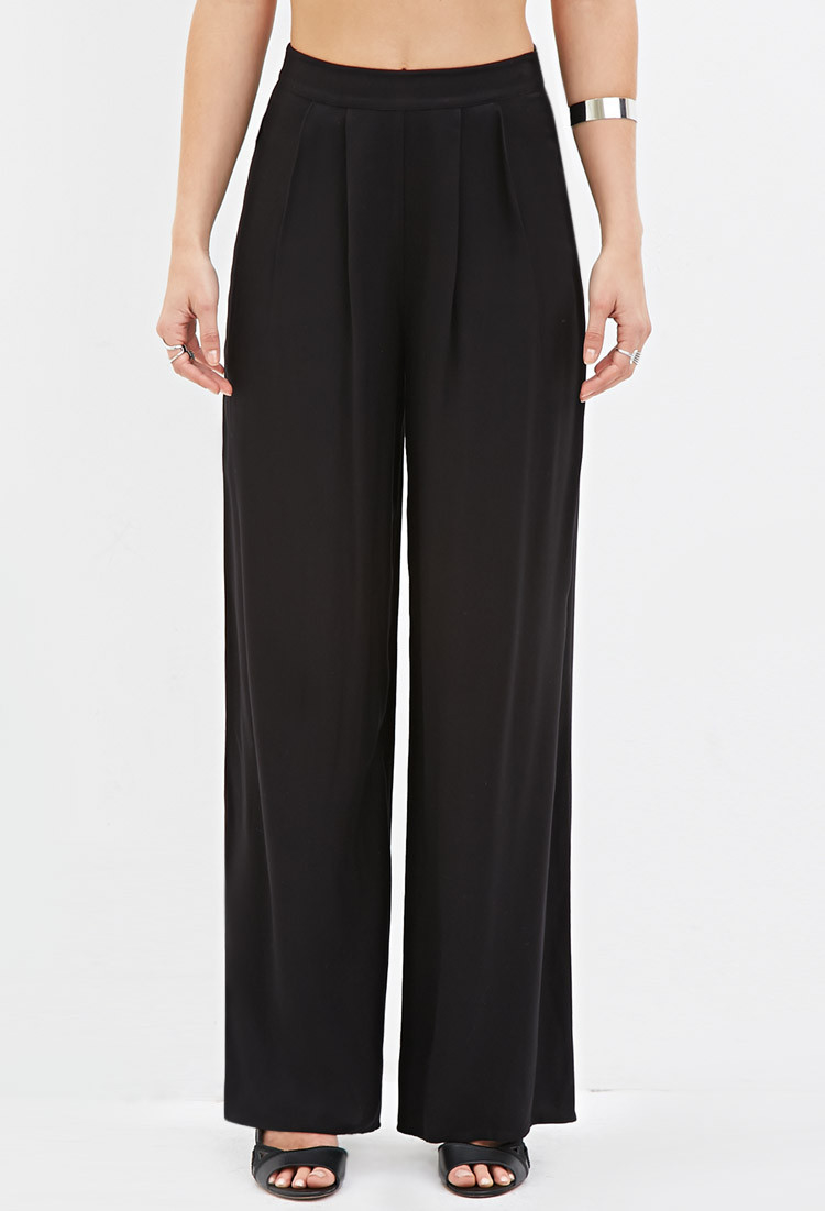 Lyst - Forever 21 Pleated Wide-leg Pants in Black