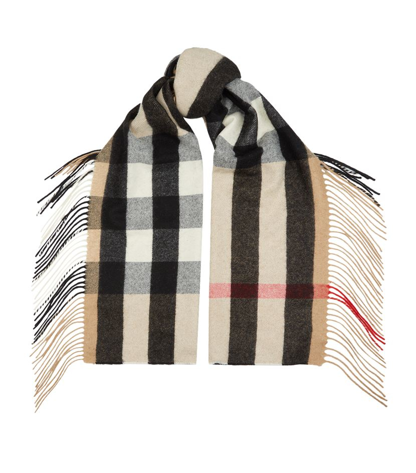 Burberry Icon Check Fringe Cashmere Scarf in Beige for Men | Lyst